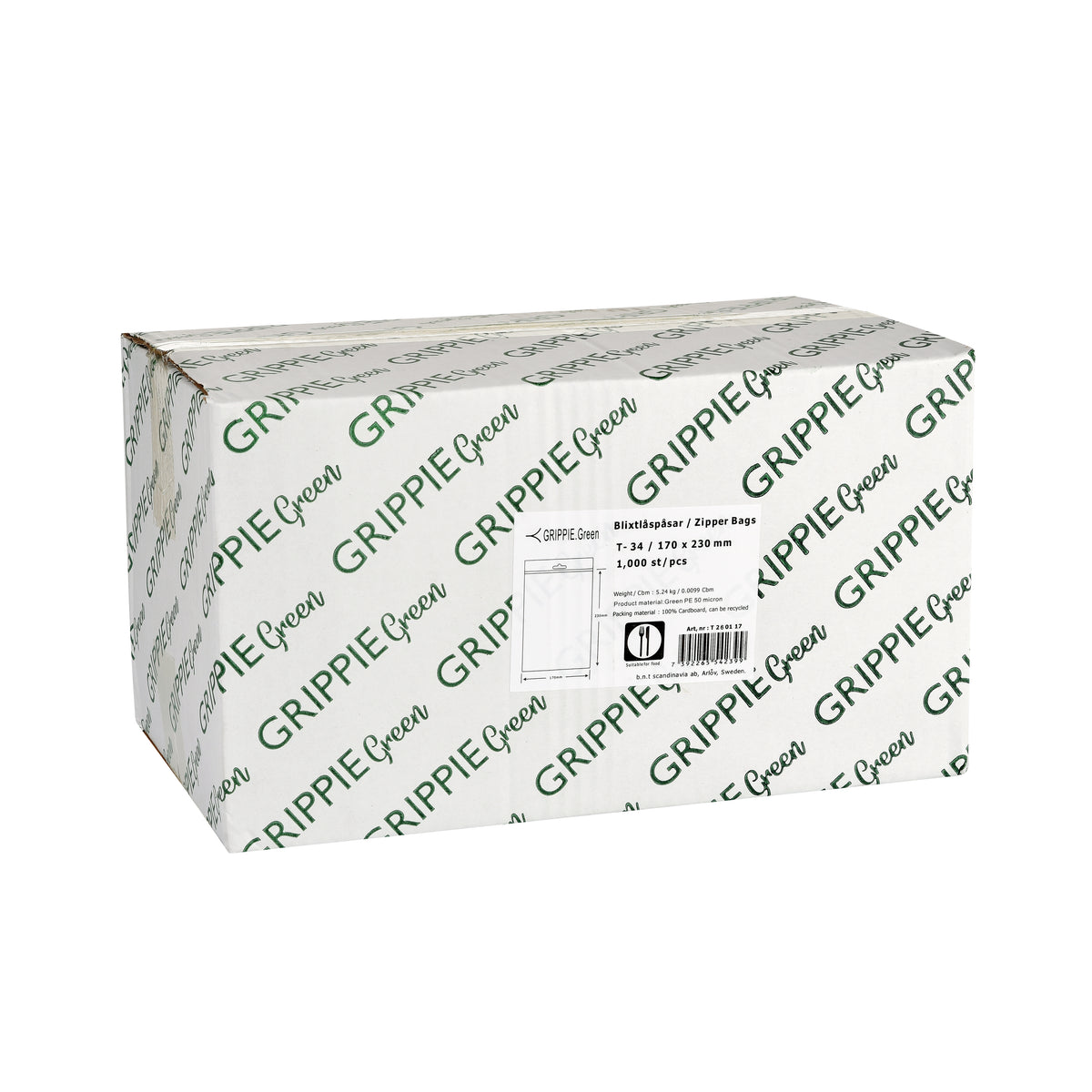 Grippie Green 100% Återvunnen Blixtlåspåsar 100 × 150 mm