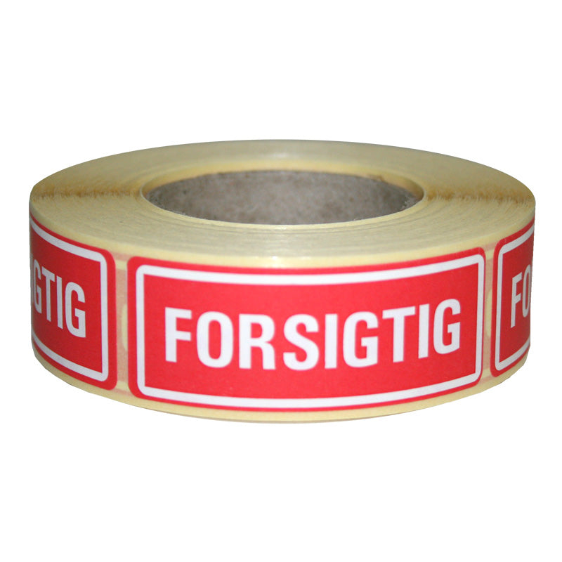 Varningsetikett Forsigtig